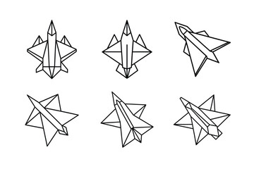 set of origami style jet airplane vector illustration