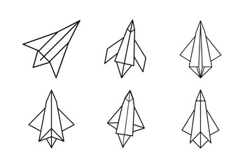 set of origami style rocket ship vector illustration