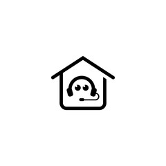 Customer service headset house icon. Headphone headset phone call center contact.
