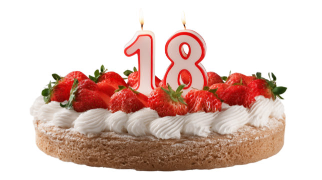 Birthday cake celebration with 18th candle transparent background food photography studio environment - Powered by Adobe