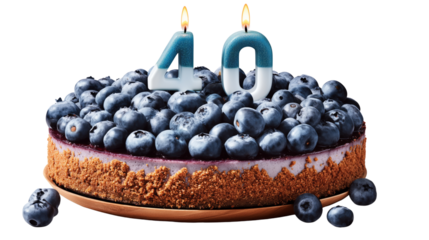 Delicious blueberry cake with 40 candles transparent background dessert gourmet studio celebration