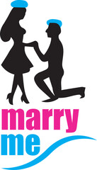 Romantic couple silhouette marriage proposal illustration