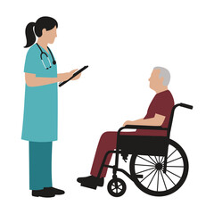 Medical professional assisting wheelchair patient silhouette