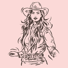cowgirl in dress with a hat vector for illustration card decoration 