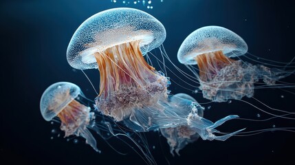 Fototapeta premium Beautiful Bioluminescent Jellyfish in Deep Ocean