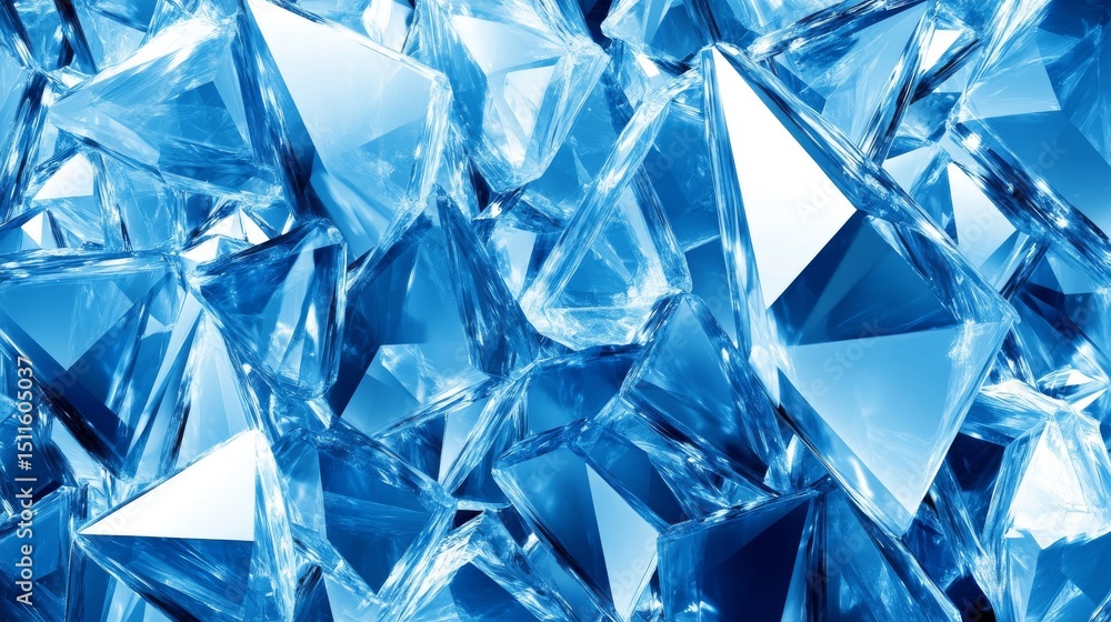 Aufkleber abstract blue crystal geometric pattern with glowing facets and digital light reflections, modern te