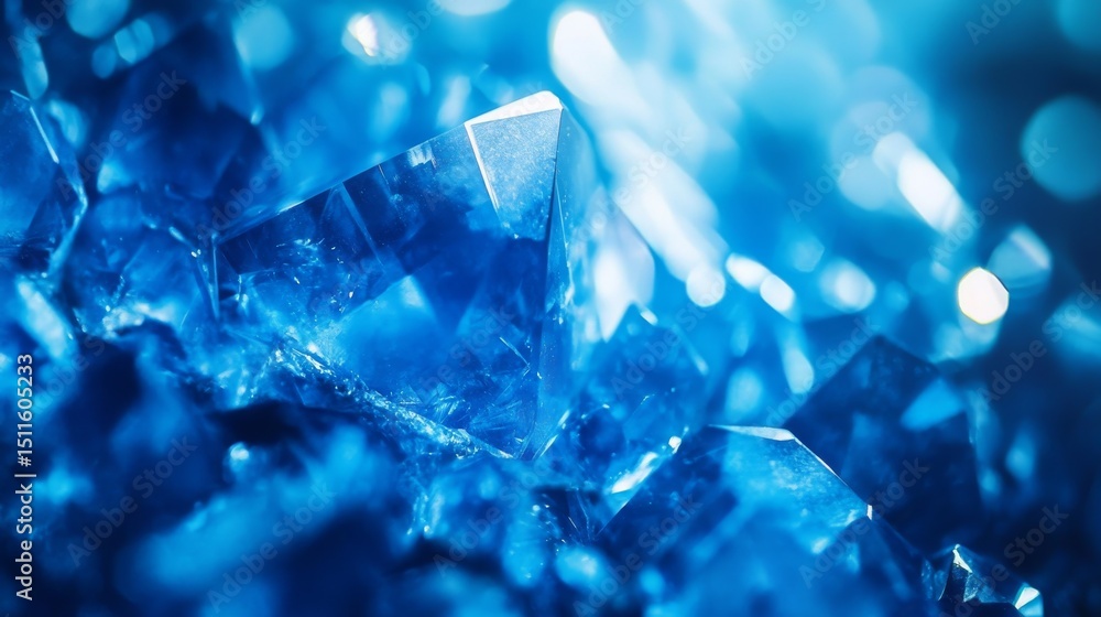 Poster abstract blue crystal geometric pattern with glowing facets and digital light reflections, modern te