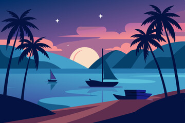 Naklejka premium tropical beach with palm trees