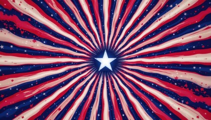 red and white spiral rays radiating from central star on deep blue field representing national pride in abstract visual form
