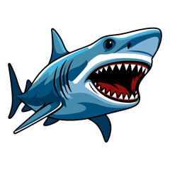 Vector Mascot Illustration of Aggressive Blue Shark with Open Jaws