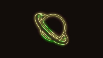 Ringed Planet Icon Neon Seamless Loop 4K (Black Background) | Animated Promotional Typography for Video Editing