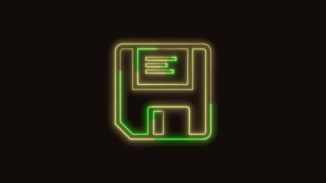 Save Icon Neon Seamless Loop 4K (Black Background) | Animated Promotional Typography for Video Editing