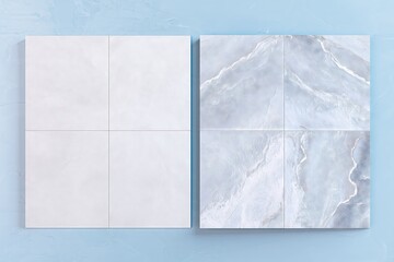 Plain and Marbled Blue Square Tiles on Textured Background - Dual Surface