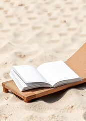 Blank book mockup on lounge on sandy beach. book mockup. 