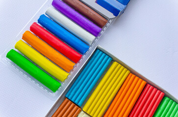 Items for modeling and study, school items, plasticine, dough for hobby and study at school, kindergarten. Stationery for study
