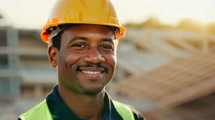 Supervisor confidently manages the construction site with his clipboard, ensuring success. Smiling male African American supervisor or engineer with clipboard on construction site. - Powered by Adobe