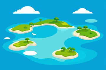 illustration of a green landscape with a blue sky