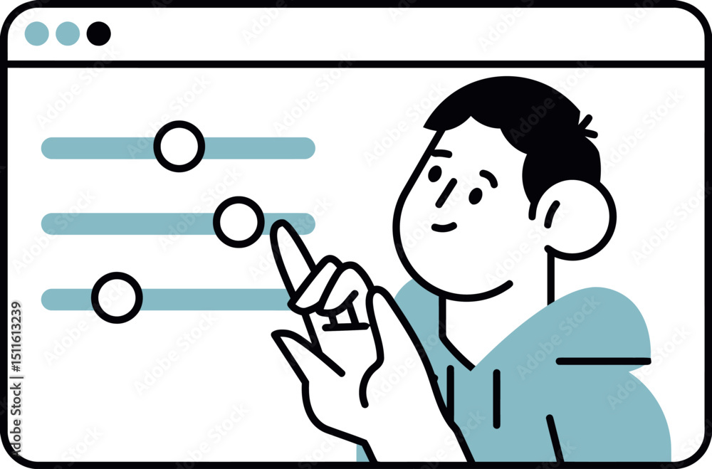 Poster man slider control settings adjustment interface ui ux design vector illustration setting preference
