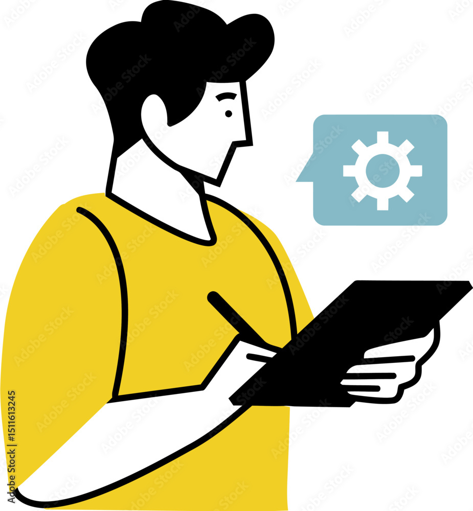Poster man writing settings configuration options technology process management development optimization 10