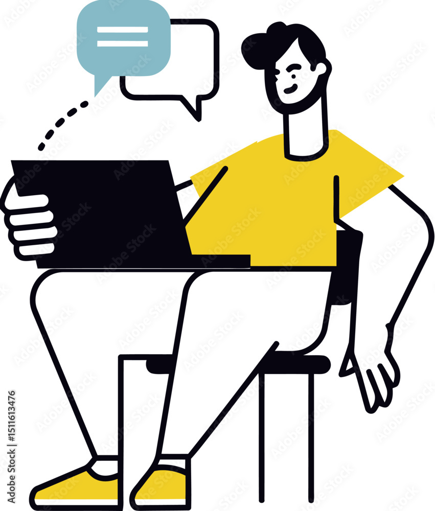 Poster man laptop communication chat online message bubble conversation technology digital connection netwo