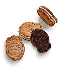 Delicious cookies in various shapes and colors, including fish and sandwich styles, evoke sense of nostalgia and joy. Perfect for snacks or desserts