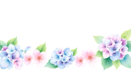 Obraz premium Watercolor hydrangea and pink flowers border background design