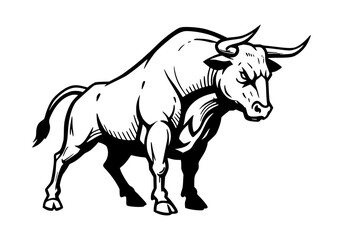Black and white Bull Illustration.