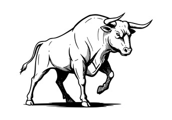 Black and white Bull Illustration.