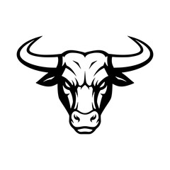 Bull Head Illustration. Silhouette. Black and white.