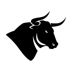 Bull Head Illustration. Silhouette. Black and white.