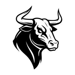 Bull Head Illustration. Silhouette. Black and white.