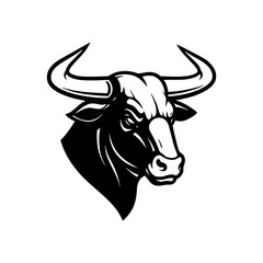 Bull Head Illustration. Silhouette. Black and white.