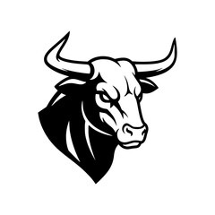 Bull Head Illustration. Silhouette. Black and white.