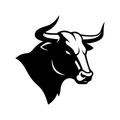 Bull Head Illustration. Silhouette. Black and white.