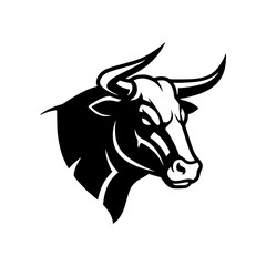 Bull Head Illustration. Silhouette. Black and white.