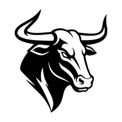 Bull Head Illustration. Silhouette. Black and white.