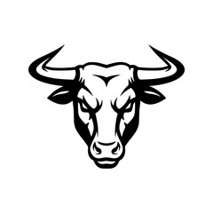 Bull Head Illustration. Silhouette. Black and white.