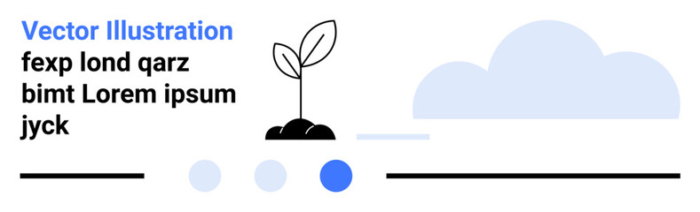 Young sprout growing from soil with minimal dots and cloud design for eco themes. Ideal for environmental growth, sustainability, education, innovation, nature, startups, simple landing page