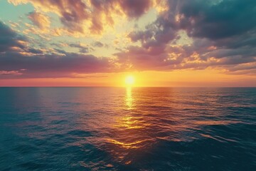 Captivating sunrise over the tranquil sea with vibrant colors reflecting on the water, the beauty of the sunrise at sea seamless time lapse virtual Photo Background