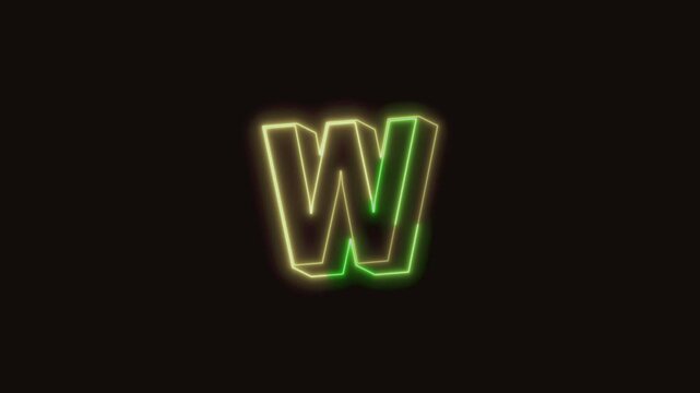 Alphabet W Neon Text Seamless Loop 4K (Black Background) | Animated Promotional Typography for Video Editing