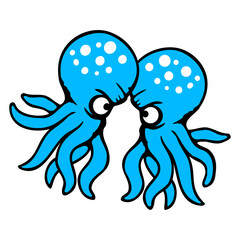 2 Octopus friends Two fighting enemies Rivals Team Isolated Vector Graphic Design Illustration

