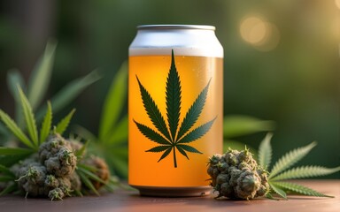 THC In Drinks and marijuana infused drink as a cannabis beverage resulting as a psychoactive for euphoric effect as a new alternative drink industry with a soda can. High quality