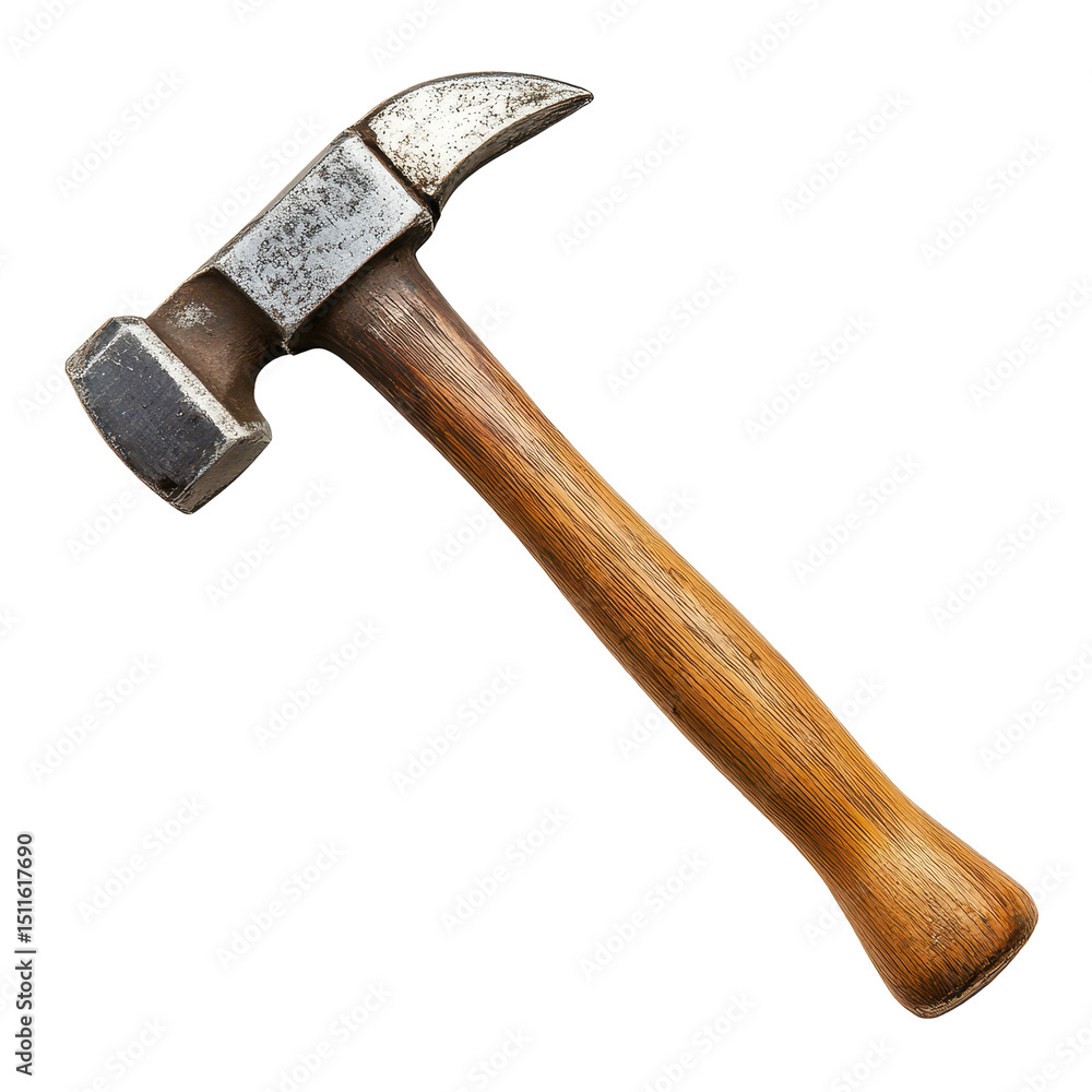 Poster hammer with wooden handle resting on a flat surface capturing the details of its well-used design an