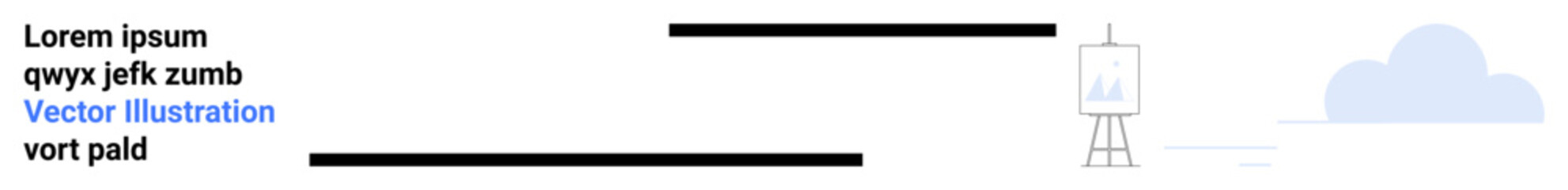 Abstract text lines with an easel displaying art beside a cloud. Ideal for creativity, design, education, art development, minimalism, presentations, simple landing page