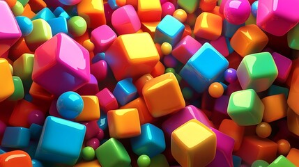 Vibrant 3D shapes, colorful geometric objects