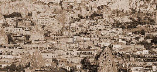 Cappadocia Ancient Cave Town Panoramic View Sepia Colored