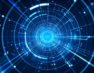 Fototapeta premium Abstract blue digital tunnel, glowing lines, technological background. Perfect for tech, futuristic, or network concepts.