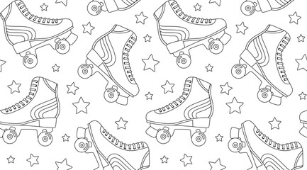 Doodle seamless pattern with vintage rollers and stars. Background with retro outline elements