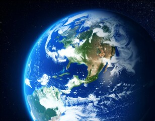 Stunning view of Earth from space, showcasing North and Central America, detailed cloud formations, and the vastness of space. Perfect for educational, environmental, or travel projects.