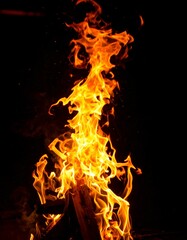 Fototapeta premium Fiery bonfire burning brightly in the dark. Perfect for backgrounds, design projects, or illustrating warmth.